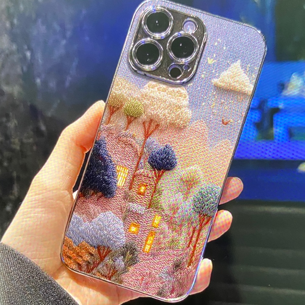 Artistic Embroidered Phone Case - Multicolor